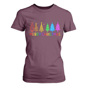 Colorful Rainbow Christmas Trees T Shirt For Women Merry Xmas Fun Festive Holiday Pride Gift TS02 Maroon Print Your Wear