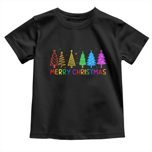Colorful Rainbow Christmas Trees Toddler T Shirt Merry Xmas Fun Festive Holiday Pride Gift TS02 Black Print Your Wear
