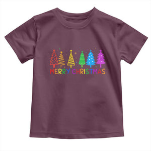Colorful Rainbow Christmas Trees Toddler T Shirt Merry Xmas Fun Festive Holiday Pride Gift TS02 Maroon Print Your Wear