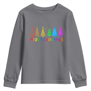 Colorful Rainbow Christmas Trees Youth Sweatshirt Merry Xmas Fun Festive Holiday Pride Gift TS02 Charcoal Print Your Wear