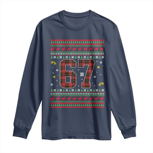 67 Christmas Red Plaid Long Sleeve Shirt Funny Six Seven Meme Holiday Vibes Graphic TS02 Navy Print Your Wear