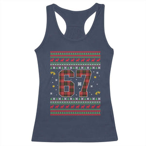 67 Christmas Red Plaid Racerback Tank Top Funny Six Seven Meme Holiday Vibes Graphic TS02 Navy Print Your Wear
