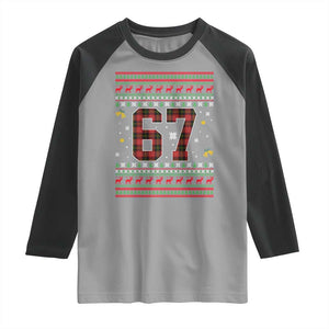 67 Christmas Red Plaid Raglan Shirt Funny Six Seven Meme Holiday Vibes Graphic TS02 Sport Gray Black Print Your Wear