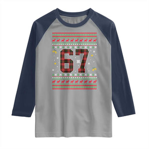 67 Christmas Red Plaid Raglan Shirt Funny Six Seven Meme Holiday Vibes Graphic TS02 Sport Gray Navy Print Your Wear