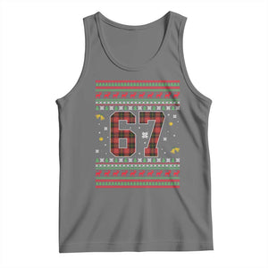 67 Christmas Red Plaid Tank Top Funny Six Seven Meme Holiday Vibes Graphic TS02 Black Heather Print Your Wear