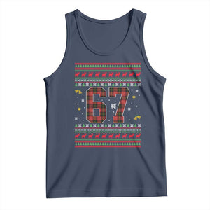 67 Christmas Red Plaid Tank Top Funny Six Seven Meme Holiday Vibes Graphic TS02 Navy Print Your Wear