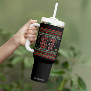 67 Christmas Red Plaid Tumbler With Handle Funny Six Seven Meme Holiday Vibes Graphic TS02 Print Your Wear