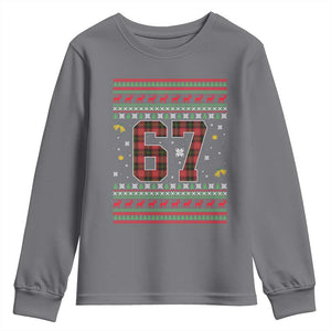 67 Christmas Red Plaid Youth Sweatshirt Funny Six Seven Meme Holiday Vibes Graphic TS02 Charcoal Print Your Wear
