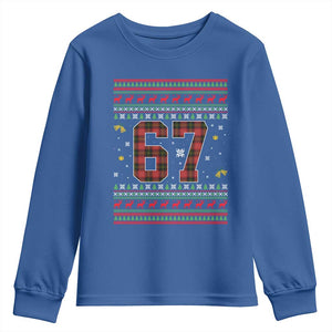 67 Christmas Red Plaid Youth Sweatshirt Funny Six Seven Meme Holiday Vibes Graphic TS02 Royal Blue Print Your Wear