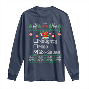 Funny 67 Christmas Checklist Long Sleeve Shirt Naughty Nice Six Seven Meme Holiday TS02 Navy Print Your Wear