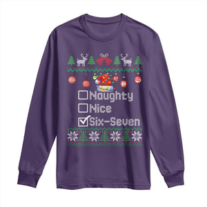 Funny 67 Christmas Checklist Long Sleeve Shirt Naughty Nice Six Seven Meme Holiday TS02 Purple Print Your Wear