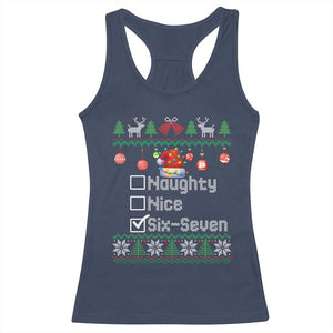 Funny 67 Christmas Checklist Racerback Tank Top Naughty Nice Six Seven Meme Holiday TS02 Navy Print Your Wear