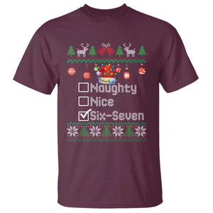 Funny 67 Christmas Checklist T Shirt Naughty Nice Six Seven Meme Holiday TS02 Maroon Print Your Wear