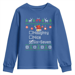 Funny 67 Christmas Checklist Youth Sweatshirt Naughty Nice Six Seven Meme Holiday TS02 Royal Blue Print Your Wear
