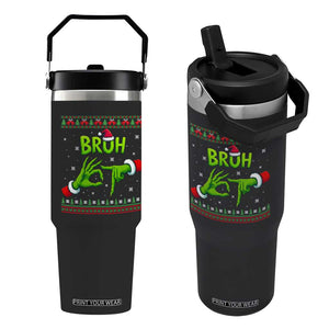 Christmas Bruh 67 Green Hands Meme Flip Straw Tumbler Funny Six Seven Meme Holiday Ugly Sweater TS02 One Size: 30 oz Black Print Your Wear