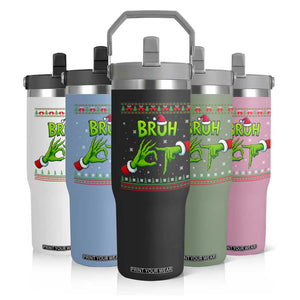 Christmas Bruh 67 Green Hands Meme Flip Straw Tumbler Funny Six Seven Meme Holiday Ugly Sweater TS02 Print Your Wear