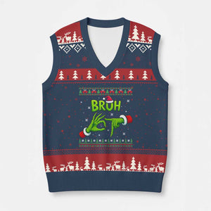Xmas Bruh 67 Green Hands Meme V-Neck Knit Sweater Vest Funny Six Seven Meme Holiday Ugly Sweater TS02 Navy Red Print Your Wear