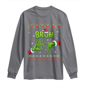 Christmas Bruh 67 Green Hands Meme Long Sleeve Shirt Funny Six Seven Meme Holiday Ugly Sweater TS02 Charcoal Print Your Wear