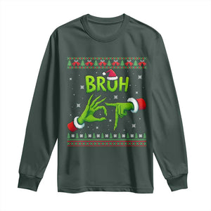 Christmas Bruh 67 Green Hands Meme Long Sleeve Shirt Funny Six Seven Meme Holiday Ugly Sweater TS02 Dark Forest Green Print Your Wear