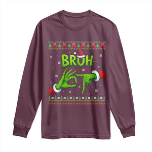 Christmas Bruh 67 Green Hands Meme Long Sleeve Shirt Funny Six Seven Meme Holiday Ugly Sweater TS02 Maroon Print Your Wear