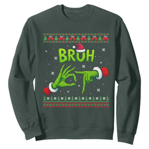 Christmas Bruh 67 Green Hands Meme Sweatshirt Funny Six Seven Meme Holiday Ugly Sweater TS02 Dark Forest Green Print Your Wear