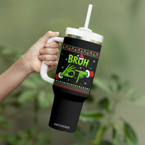 Christmas Bruh 67 Green Hands Meme Tumbler With Handle Funny Six Seven Meme Holiday Ugly Sweater TS02 Print Your Wear