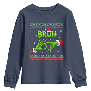 Christmas Bruh 67 Green Hands Meme Youth Sweatshirt Funny Six Seven Meme Holiday Ugly Sweater TS02 Navy Print Your Wear