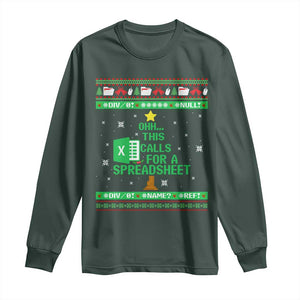 Funny Excel Christmas Tree Long Sleeve Shirt This Calls for a Spreadsheet Xmas DIV0 Errors TS02 Dark Forest Green Print Your Wear