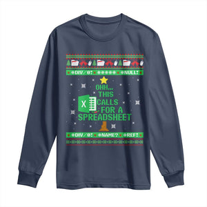 Funny Excel Christmas Tree Long Sleeve Shirt This Calls for a Spreadsheet Xmas DIV0 Errors TS02 Navy Print Your Wear