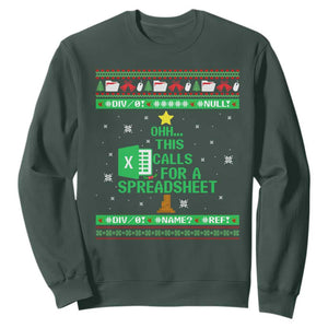 Funny Excel Christmas Tree Sweatshirt This Calls for a Spreadsheet Xmas DIV0 Errors TS02 Dark Forest Green Print Your Wear