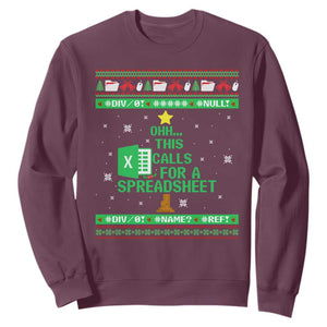 Funny Excel Christmas Tree Sweatshirt This Calls for a Spreadsheet Xmas DIV0 Errors TS02 Maroon Print Your Wear