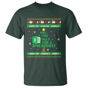 Funny Excel Christmas Tree T Shirt This Calls for a Spreadsheet Xmas DIV0 Errors TS02 Dark Forest Green Print Your Wear