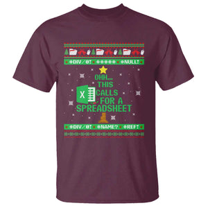Funny Excel Christmas Tree T Shirt This Calls for a Spreadsheet Xmas DIV0 Errors TS02 Maroon Print Your Wear