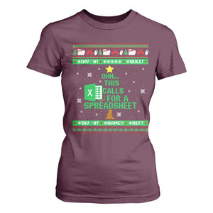 Funny Excel Christmas Tree T Shirt For Women This Calls for a Spreadsheet Xmas DIV0 Errors TS02 Maroon Print Your Wear