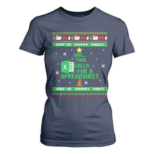 Funny Excel Christmas Tree T Shirt For Women This Calls for a Spreadsheet Xmas DIV0 Errors TS02 Navy Print Your Wear