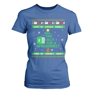 Funny Excel Christmas Tree T Shirt For Women This Calls for a Spreadsheet Xmas DIV0 Errors TS02 Royal Blue Print Your Wear