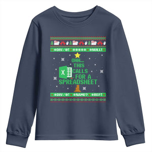 Funny Excel Christmas Tree Youth Sweatshirt This Calls for a Spreadsheet Xmas DIV0 Errors TS02 Navy Print Your Wear