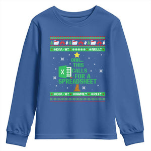 Funny Excel Christmas Tree Youth Sweatshirt This Calls for a Spreadsheet Xmas DIV0 Errors TS02 Royal Blue Print Your Wear
