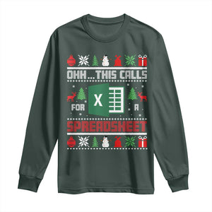 This Calls for a Spreadsheet Christmas Long Sleeve Shirt Funny Excel Xmas Gift for Data Nerds Accountants TS02 Dark Forest Green Print Your Wear
