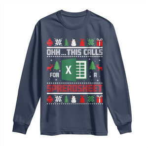 This Calls for a Spreadsheet Christmas Long Sleeve Shirt Funny Excel Xmas Gift for Data Nerds Accountants TS02 Navy Print Your Wear