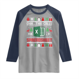 This Calls for a Spreadsheet Christmas Raglan Shirt Funny Excel Xmas Gift for Data Nerds Accountants TS02 Sport Gray Navy Print Your Wear
