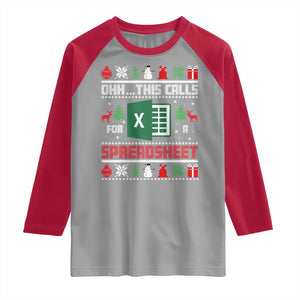 This Calls for a Spreadsheet Christmas Raglan Shirt Funny Excel Xmas Gift for Data Nerds Accountants TS02 Sport Gray Red Print Your Wear