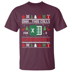 This Calls for a Spreadsheet Christmas T Shirt Funny Excel Xmas Gift for Data Nerds Accountants TS02 Maroon Print Your Wear