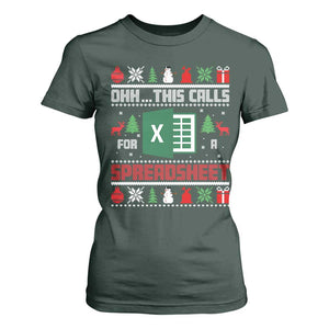 This Calls for a Spreadsheet Christmas T Shirt For Women Funny Excel Xmas Gift for Data Nerds Accountants TS02 Dark Forest Green Print Your Wear