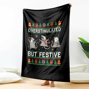 Overstimulated But Festive Opossum Christmas Throw Blanket Funny Holiday Anxiety Gag Gift for Introverts TS02 Print Your Wear