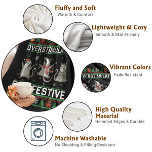 Overstimulated But Festive Opossum Christmas Throw Blanket Funny Holiday Anxiety Gag Gift for Introverts TS02 Print Your Wear