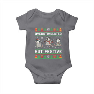 Overstimulated But Festive Opossum Christmas Baby Onesie Funny Holiday Anxiety Gag Gift for Introverts TS02 Charcoal Print Your Wear