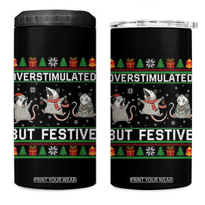 Overstimulated But Festive Opossum Christmas 4 in 1 Can Cooler Tumbler Funny Holiday Anxiety Gag Gift for Introverts TS02 One Size: 16 oz Black Print Your Wear