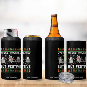 Overstimulated But Festive Opossum Christmas 4 in 1 Can Cooler Tumbler Funny Holiday Anxiety Gag Gift for Introverts TS02 Print Your Wear