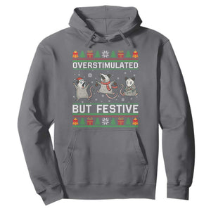 Overstimulated But Festive Opossum Christmas Hoodie Funny Holiday Anxiety Gag Gift for Introverts TS02 Charcoal Print Your Wear